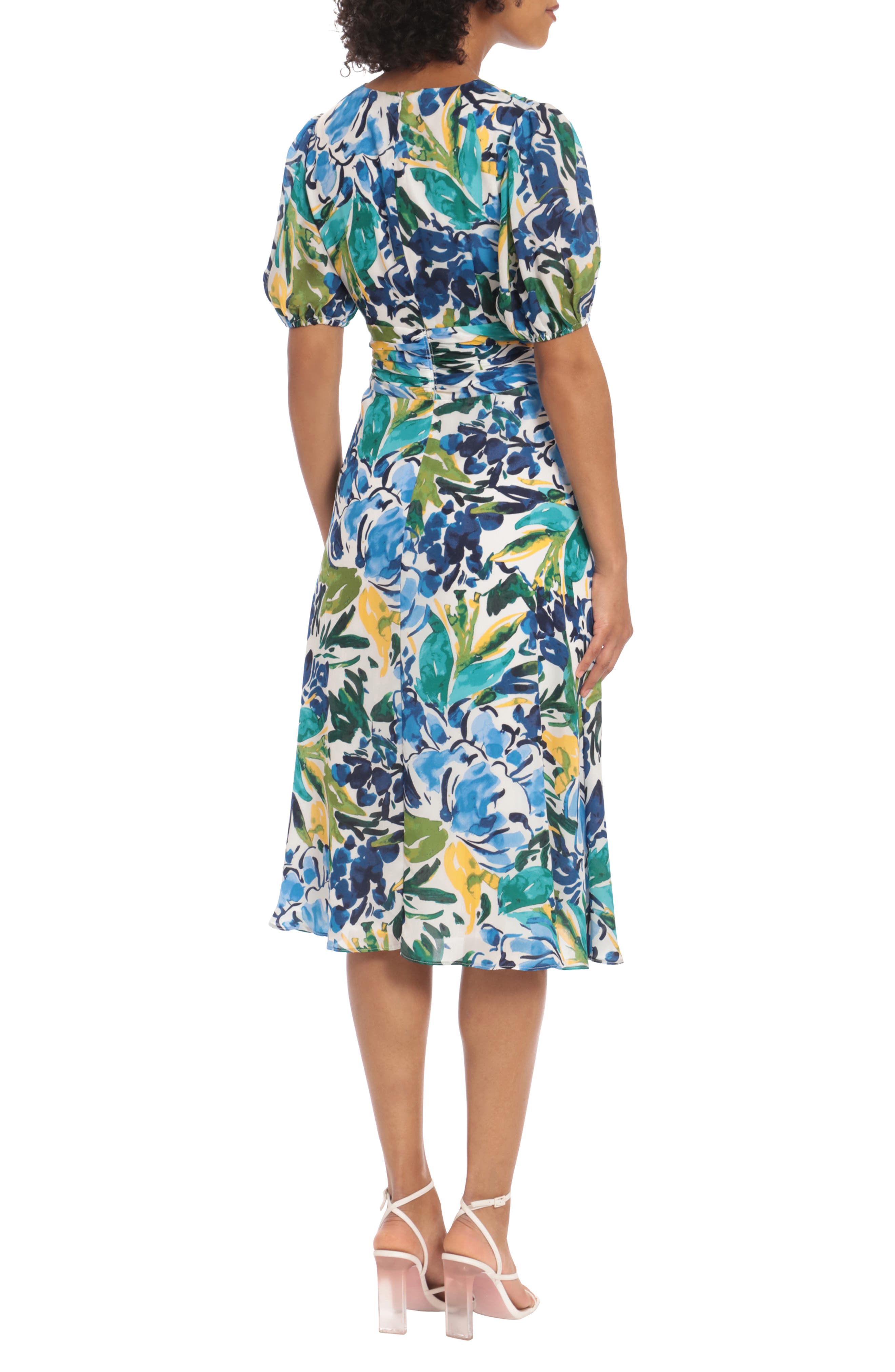 Puff Sleeve Floral Midi Dress | Nordstrom